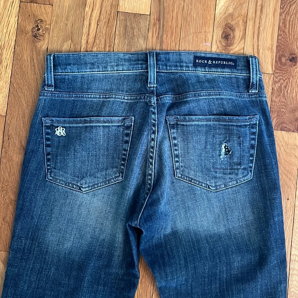 Rock and Republic crystal detail jeans. Medium wash straight leg slim jeans. - Picture 8 of 9